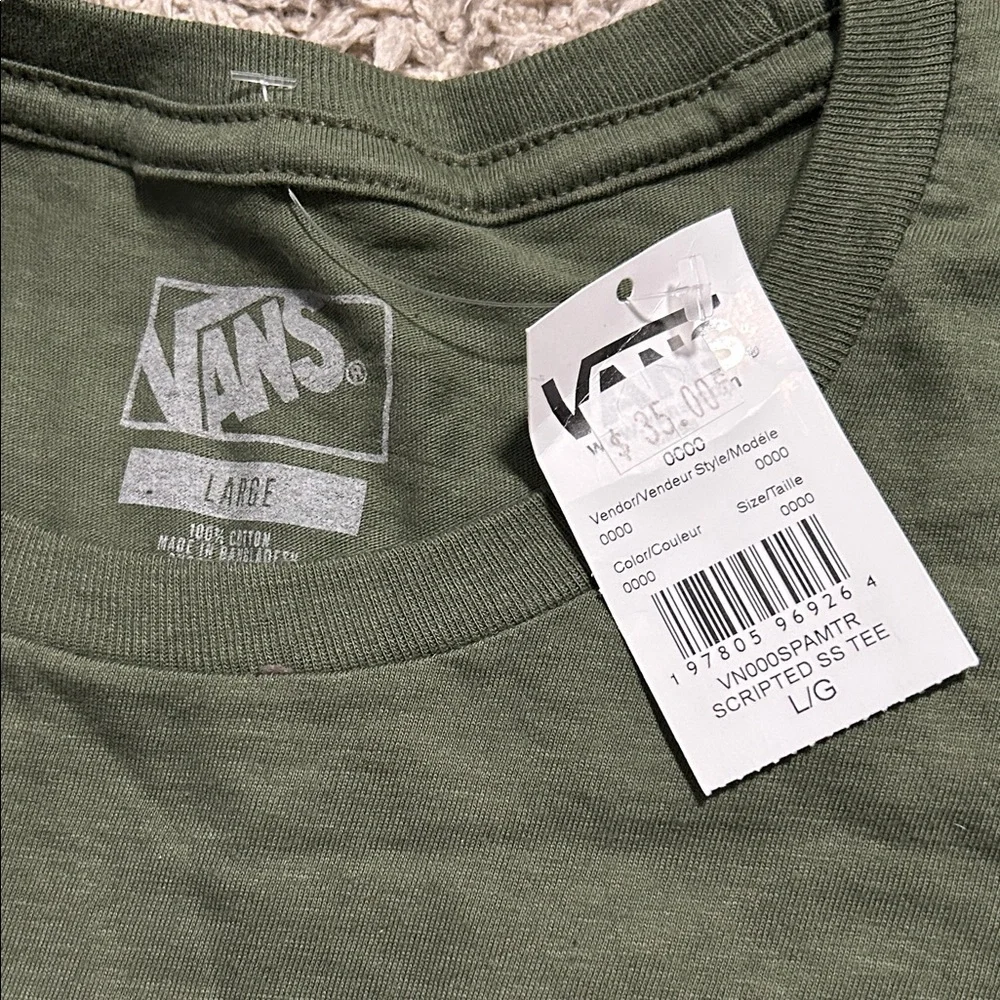 Vans Men's Olive Short Sleeve scripted  Tee size large - Picture 3 of 3
